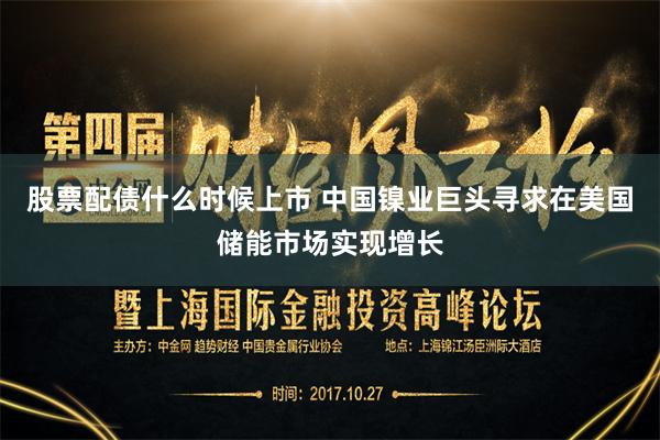 股票配债什么时候上市 中国镍业巨头寻求在美国储能市场实现增长